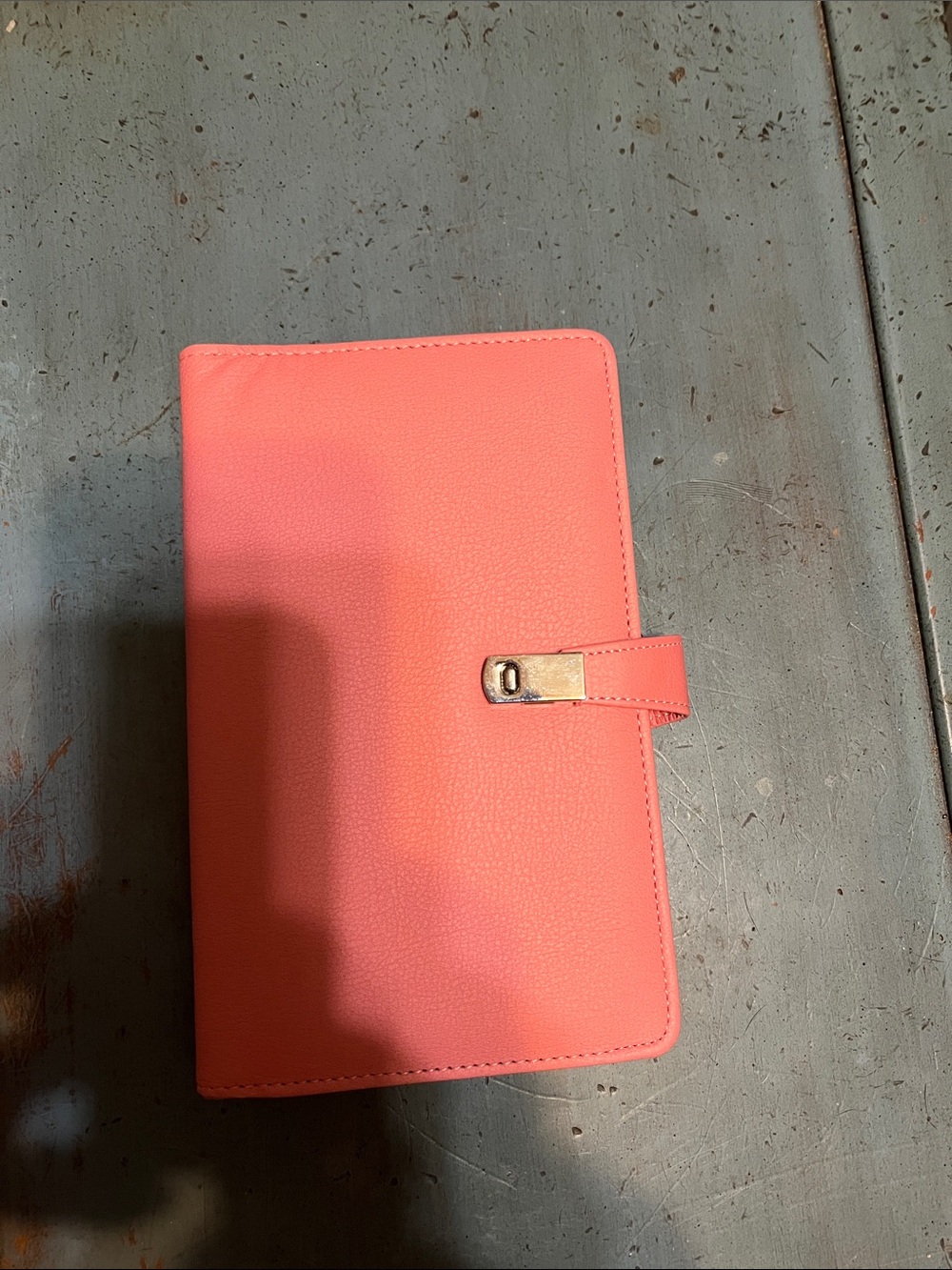 Coral Leather-Look Business Card Organizer with Gold Snap Magnetic Closure